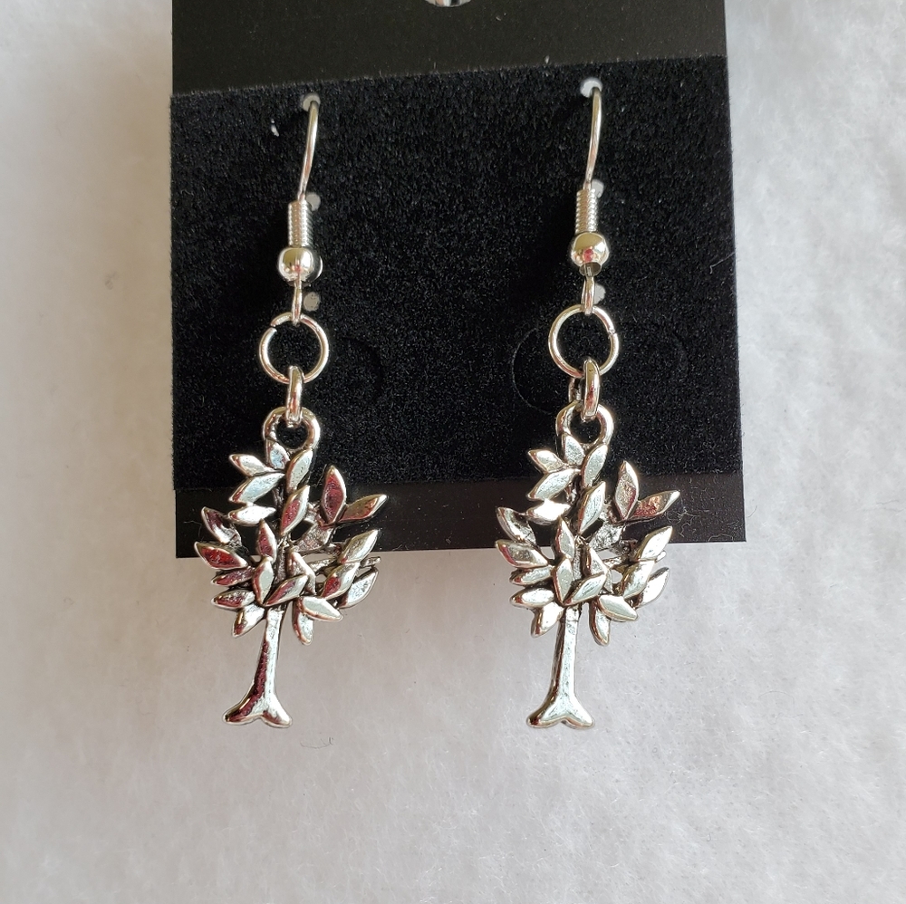 Womens silver 3D tree hook earrings
